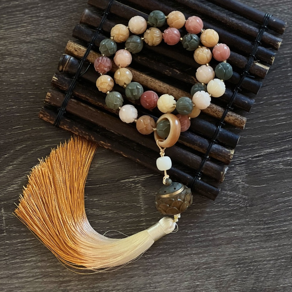 Lotus Bloom Double Wrap Bracelet- Bodhi Beads and Green Sandalwood